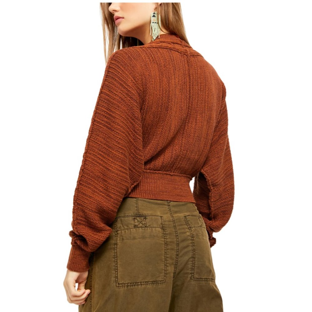 FREE PEOPLE Moon River Cropped Cardigan, Brown - Picture 5 of 10